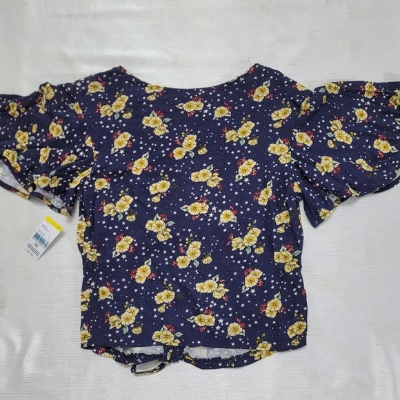 Juniors' Ruched Flutter Top - Navy Floral by Bongo, Available in Multiple Sizes - Picture 5 of 8